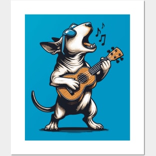 Dog Playing Guitar Singing Bull Terrier Funny Posters and Art